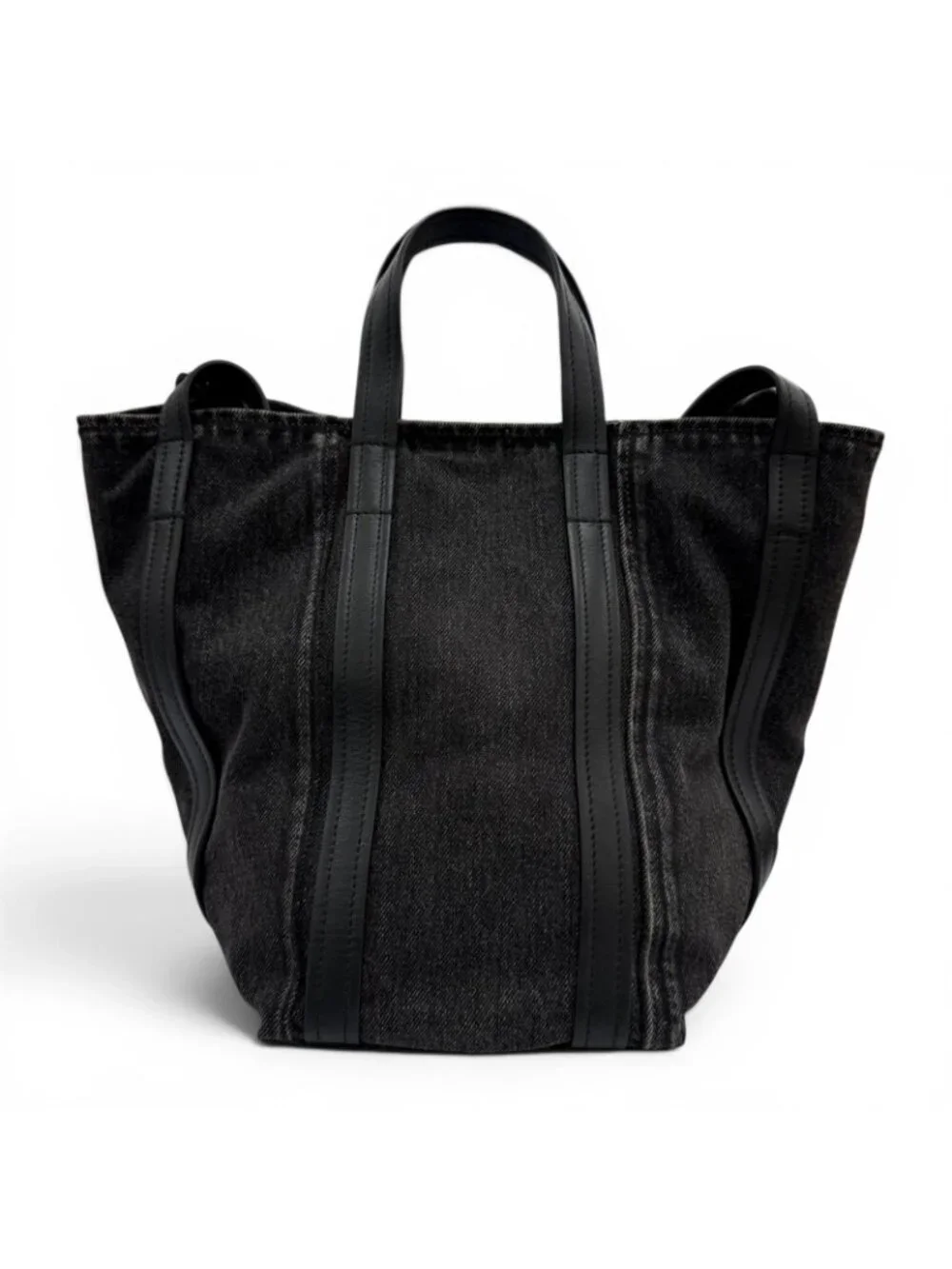 Balenciaga Everyday North South Small Denim Leather 2-Way Shoulder Handbag Black
